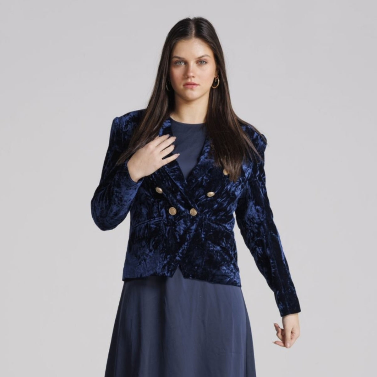 Crushed Velvet Double Breasted Blazer