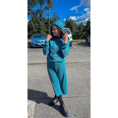 Smokey Blue Cable Hooded Top