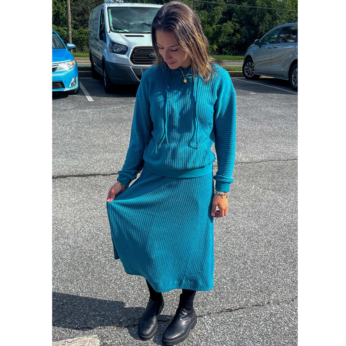 Smokey Blue Cable Hooded Top