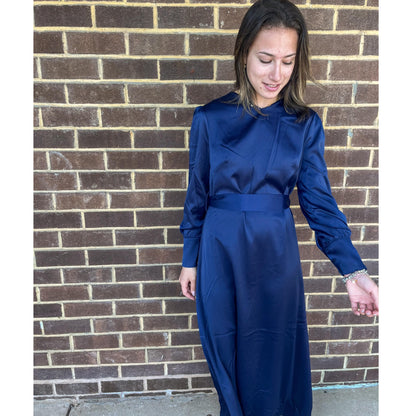 Nala Navy Satin Maxi Dress - The Mimi Boutique