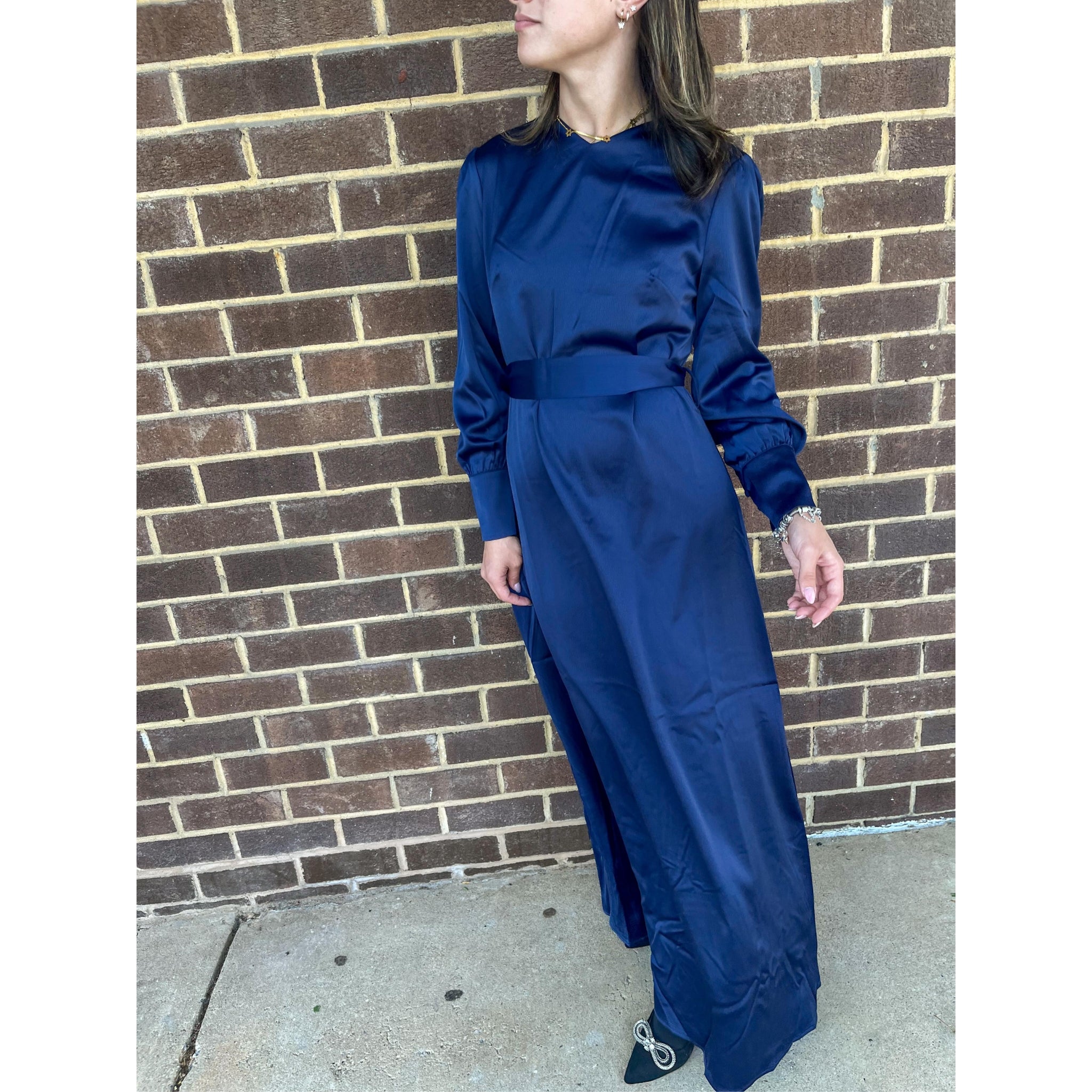 Nala Navy Satin Maxi Dress Nala Navy Satin Maxi Dress
