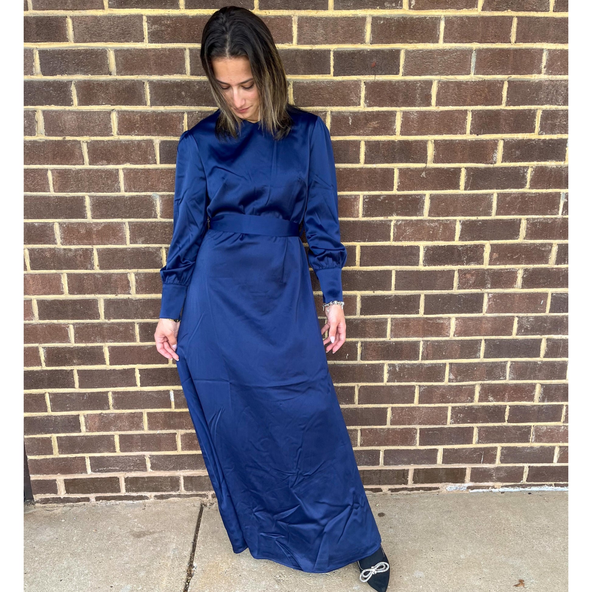 satin navy blue maxi dress Nala strut and bolt Style:Dress Plus Bloomers 86cm (32 Stop Glitter on Dress