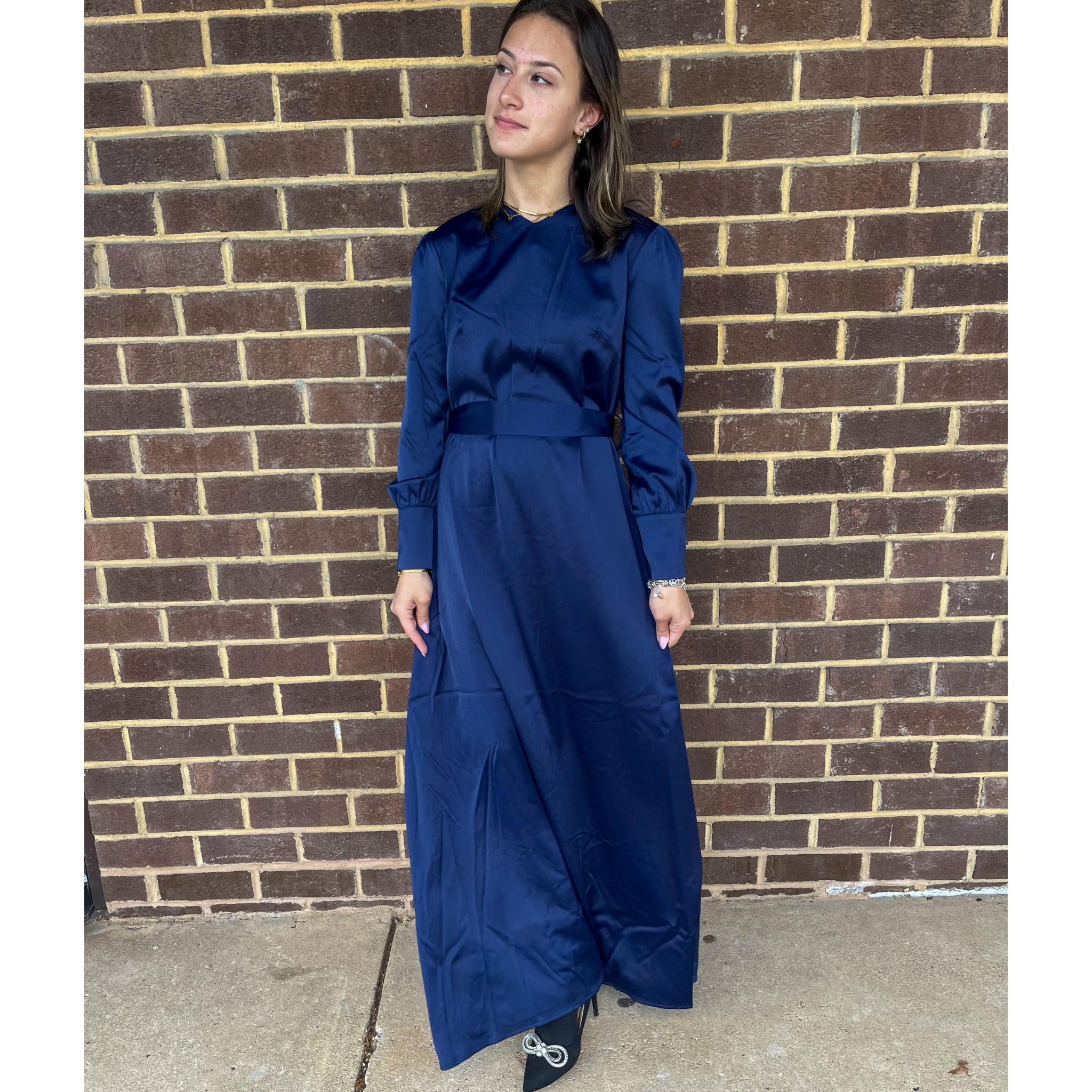 Nala Navy Satin Maxi Dress The Mimi Boutique Nala Navy Satin Maxi Dress The Mimi Boutique