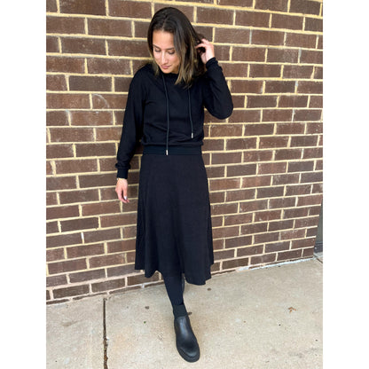 Black Cable Hooded Top