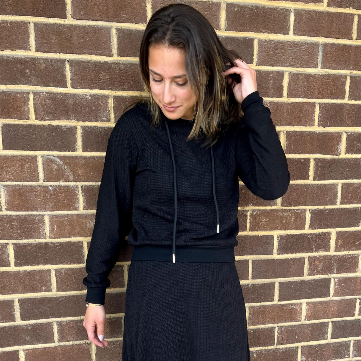 Black Cable Hooded Top