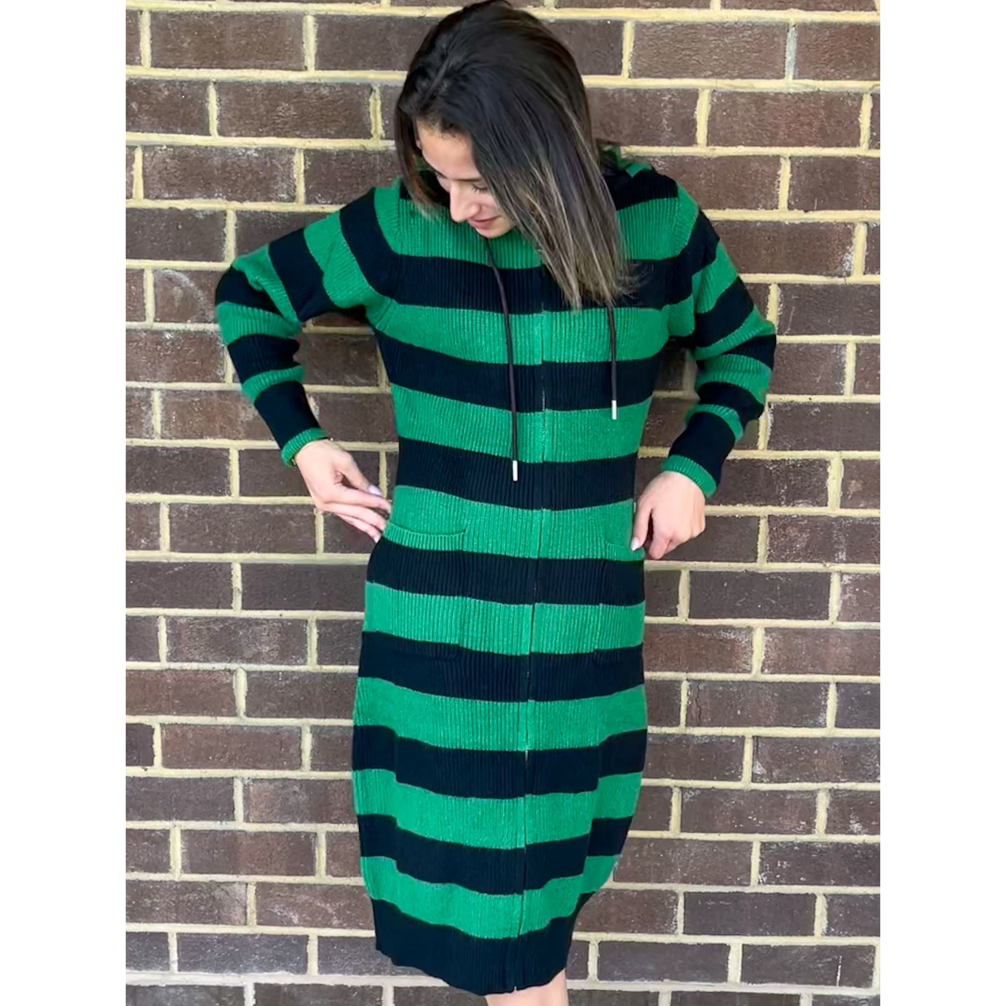 Black & Green Stripe Sweater Dress The Mimi Boutique Black & Green Stripe Sweater Dress The Mimi Boutique