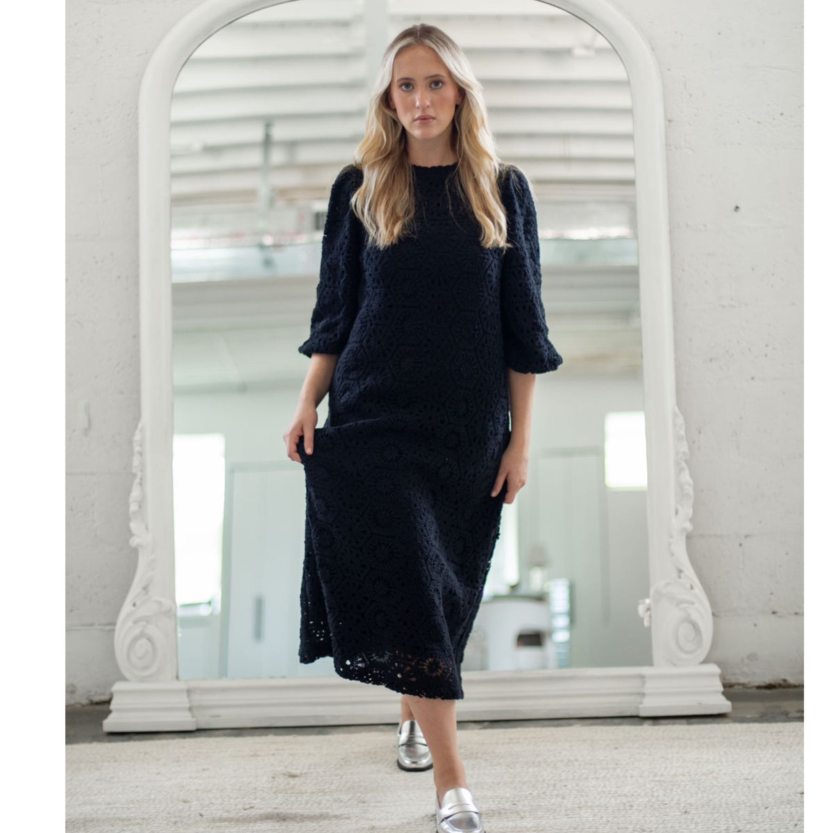 Shira Crochet Dress Black