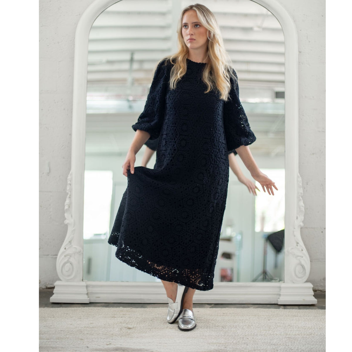 Shira Crochet Dress Black