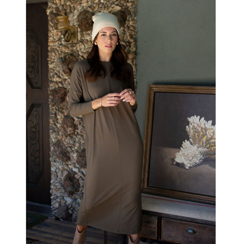Olive Dolman Sleeve Rib Maxi Dress By Adina LV