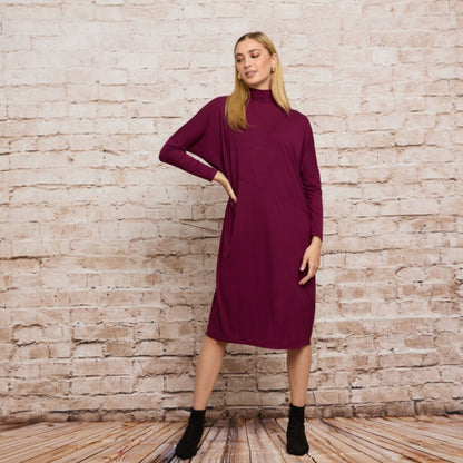 Emery Mock Neck Dress Wine - The Mimi Boutique