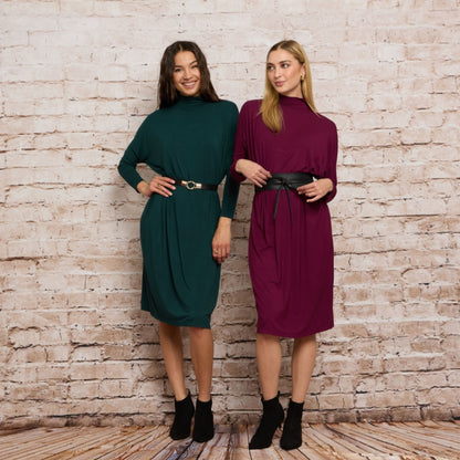 Emery Mock Neck Dress Wine - The Mimi Boutique