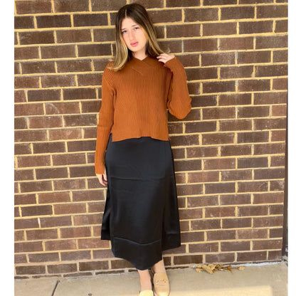 Cognac Wide Ribbed Collared Top