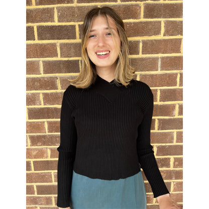 Black Wide Ribbed Collared Top - The Mimi Boutique