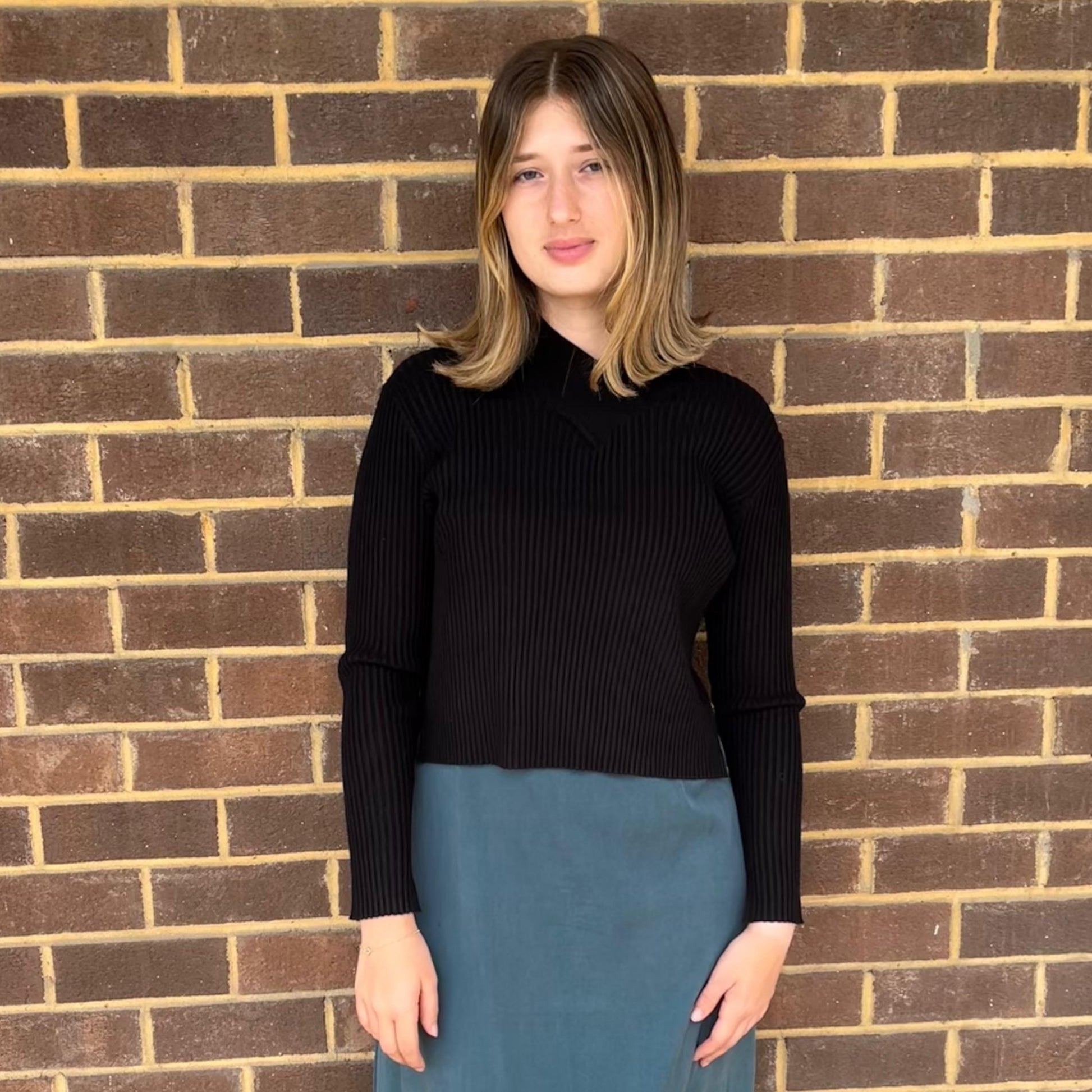 Black Wide Ribbed Collared Top - The Mimi Boutique