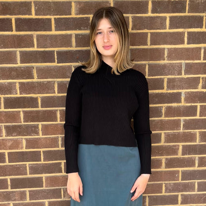 Black Wide Ribbed Collared Top - The Mimi Boutique