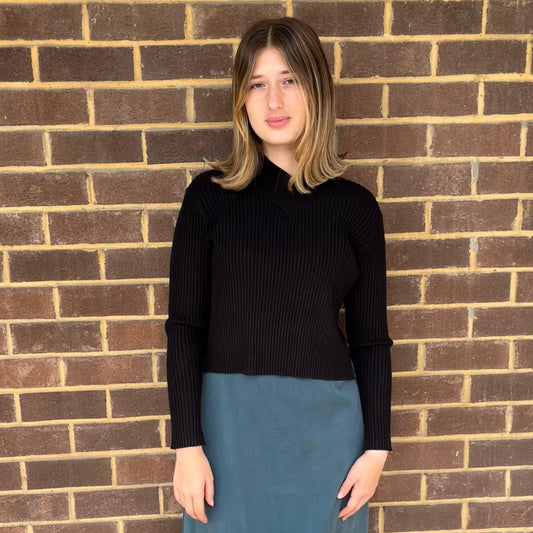 Black Wide Ribbed Collared Top - The Mimi Boutique