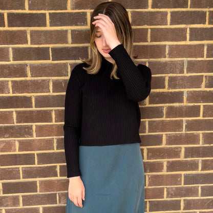 Black Wide Ribbed Collared Top - The Mimi Boutique