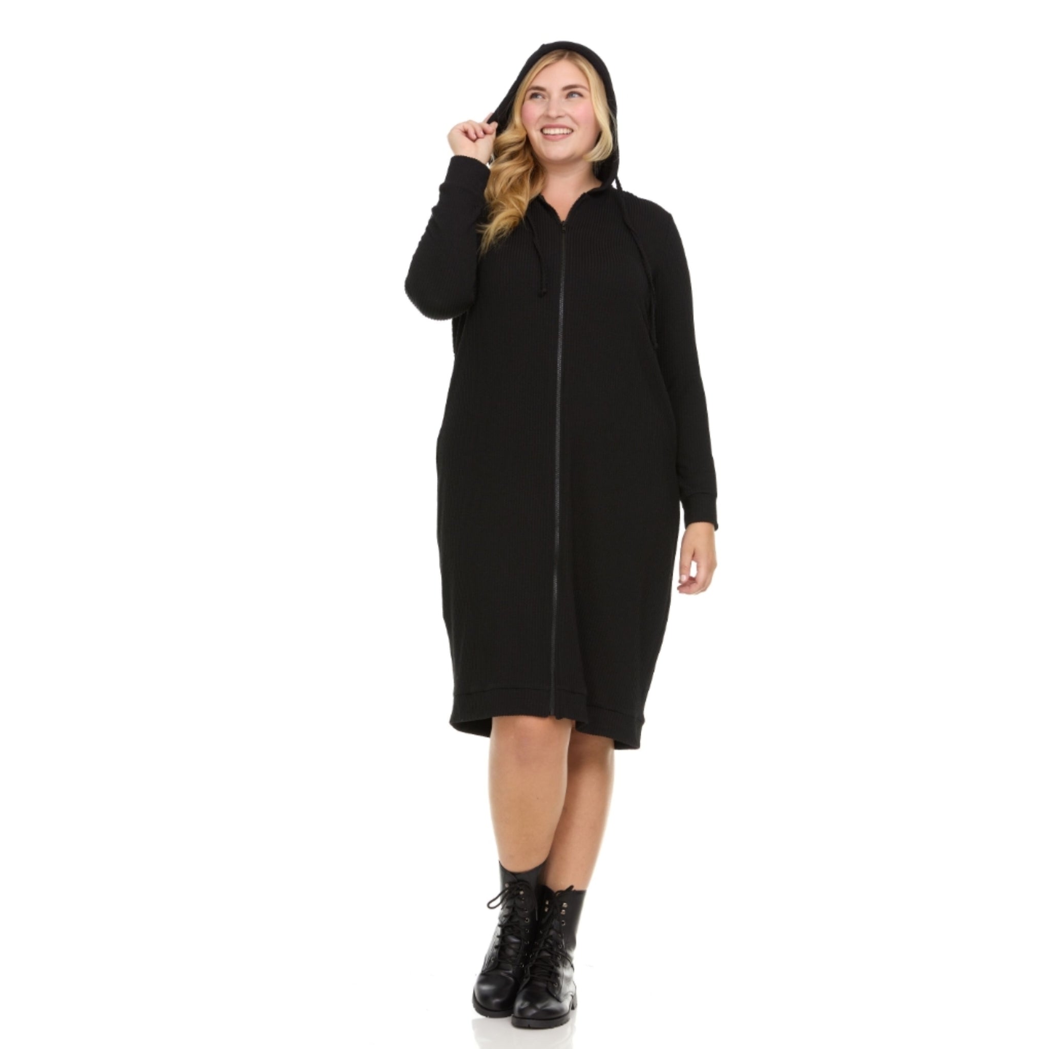 Plus Black Carrie Rib Knit Hoodie Dress Plus Black Carrie Rib Knit Hoodie Dress