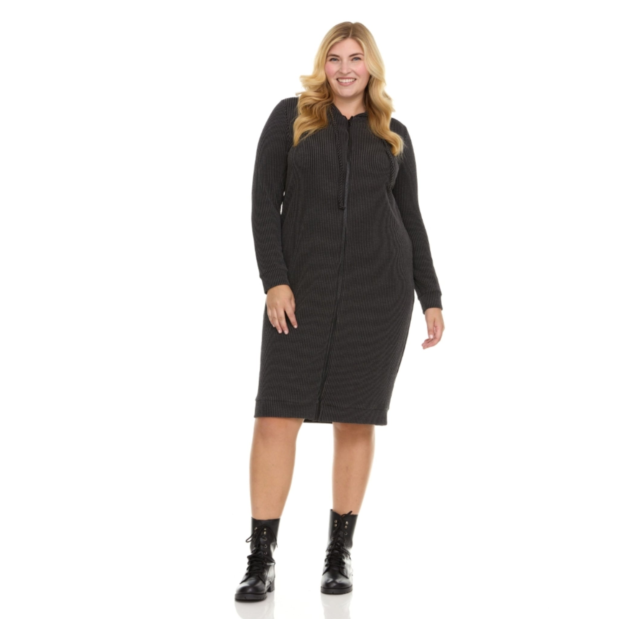 Plus Charcoal Carrie Rib Knit Hoodie Dress Plus Charcoal Carrie Rib Knit Hoodie Dress