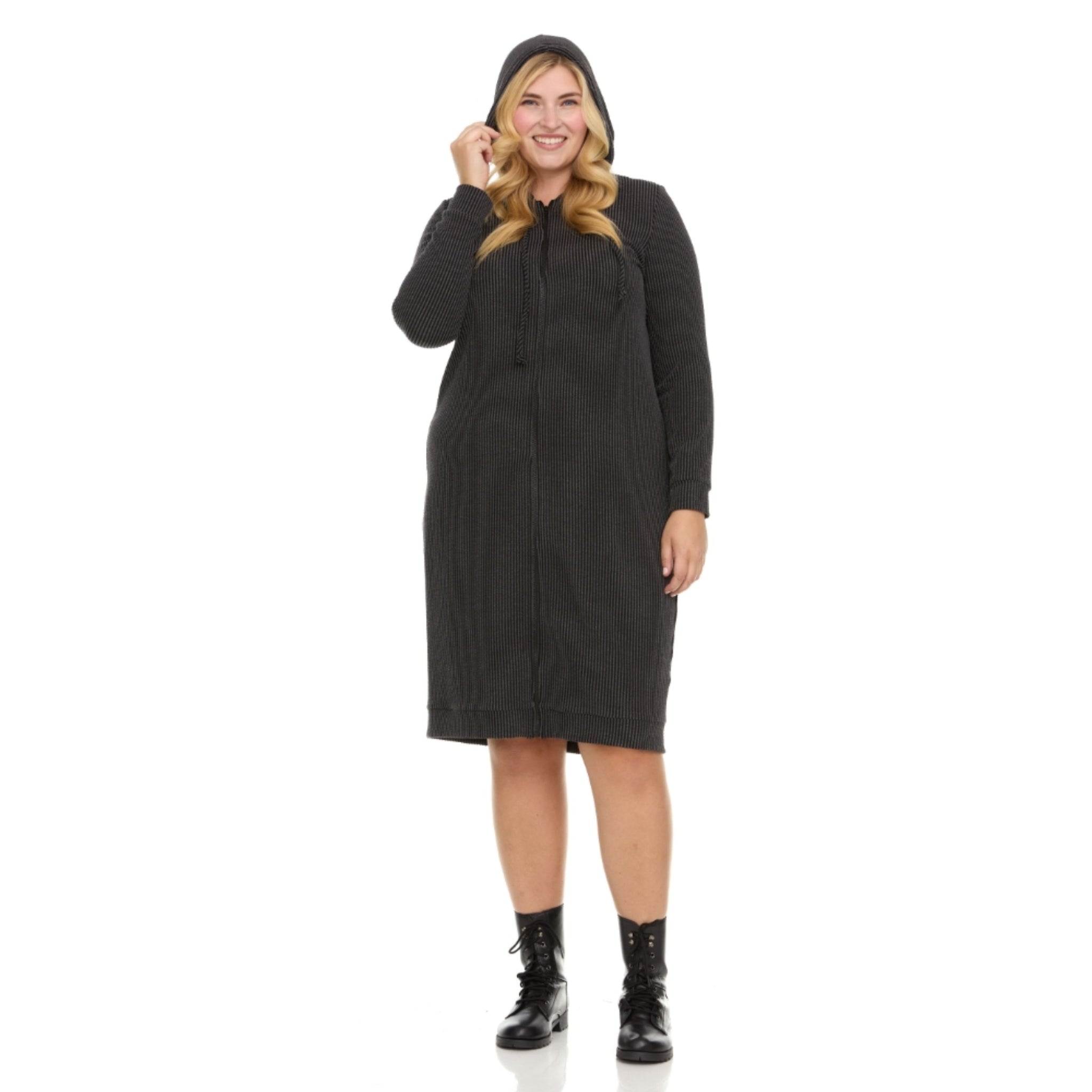 Plus Charcoal Carrie Rib Knit Hoodie Dress Plus Charcoal Carrie Rib Knit Hoodie Dress