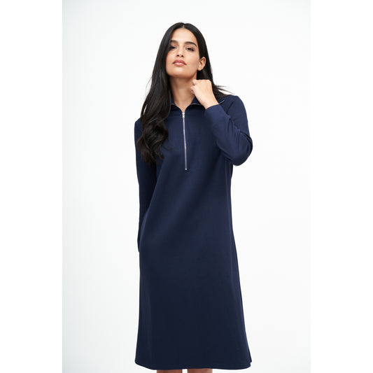 Navy Serena Half Zip Dress by DF - The Mimi Boutique