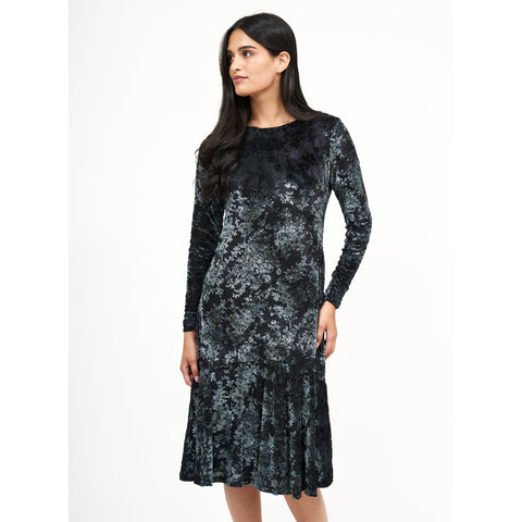 Anthro Ruffle Velvet Floral Dress: Grey