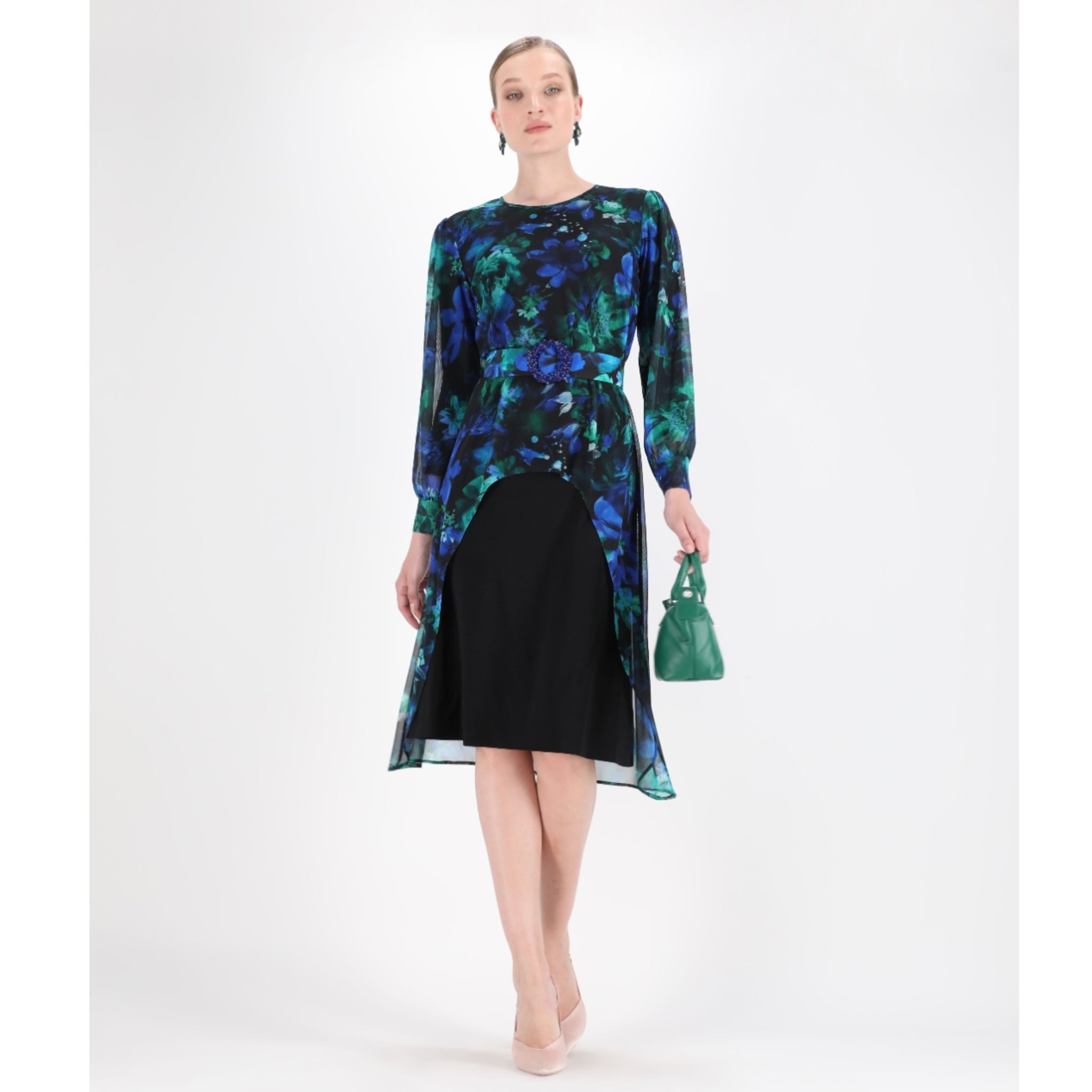 Blue & Green Overlay Chiffon Dress The Mimi Boutique Blue & Green Overlay Chiffon Dress The Mimi Boutique