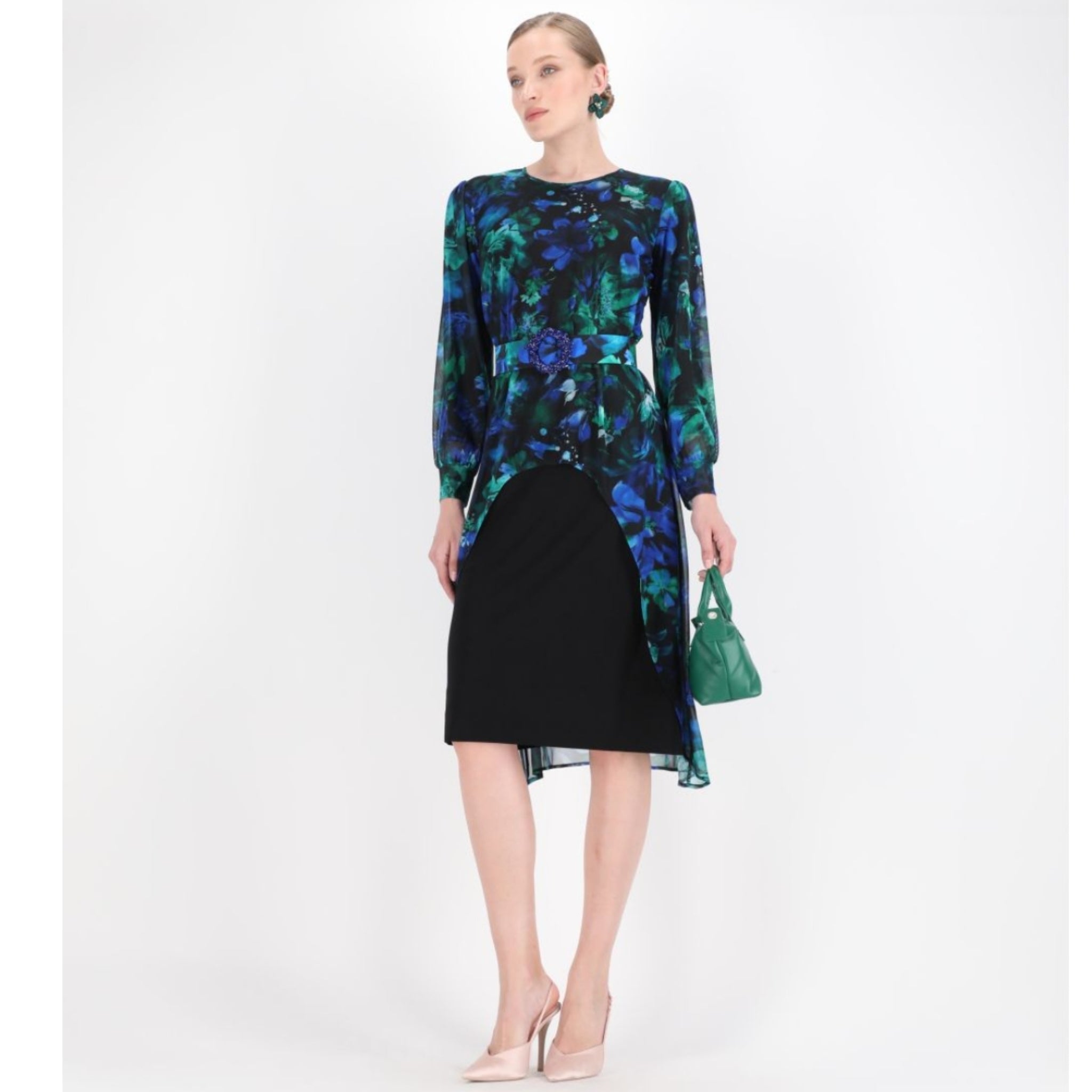 Blue & Green Overlay Chiffon Dress The Mimi Boutique Blue & Green Overlay Chiffon Dress The Mimi Boutique