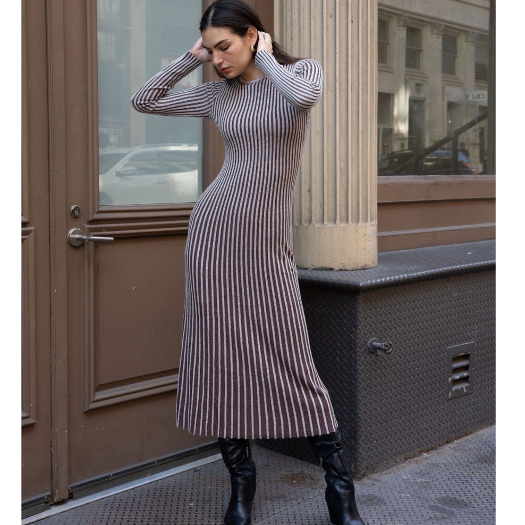 Ribbed Two Toned Cable Knit Dress Ribbed Two Toned Cable Knit Dress