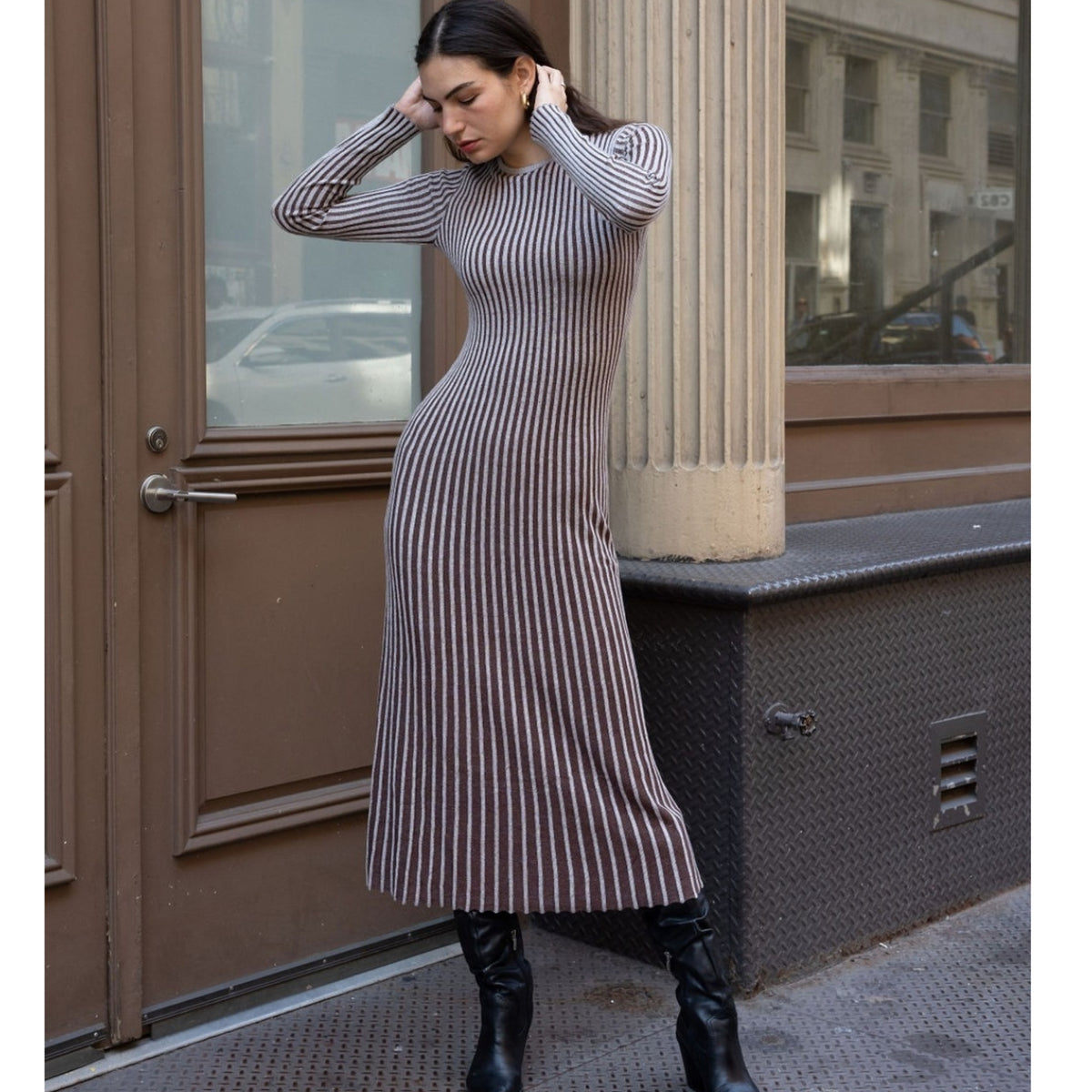Ribbed Two Toned Cable Knit Dress