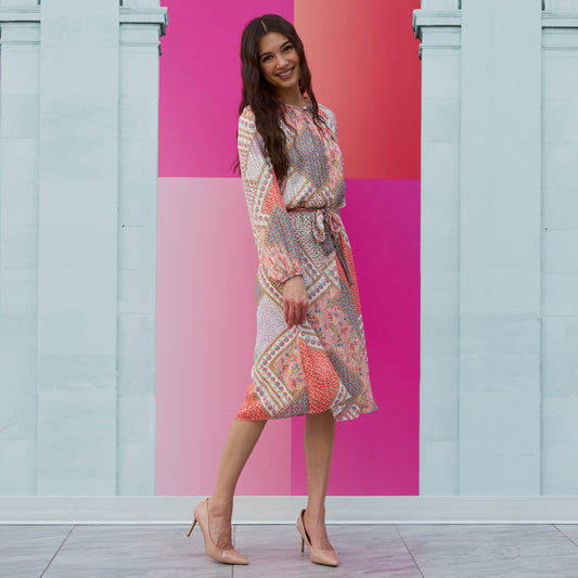 Polly Coral Patchwork Dress