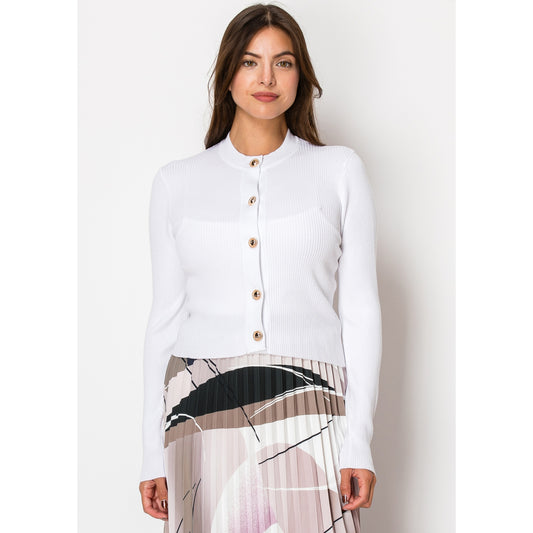 White Solid Ribbed Cardigan