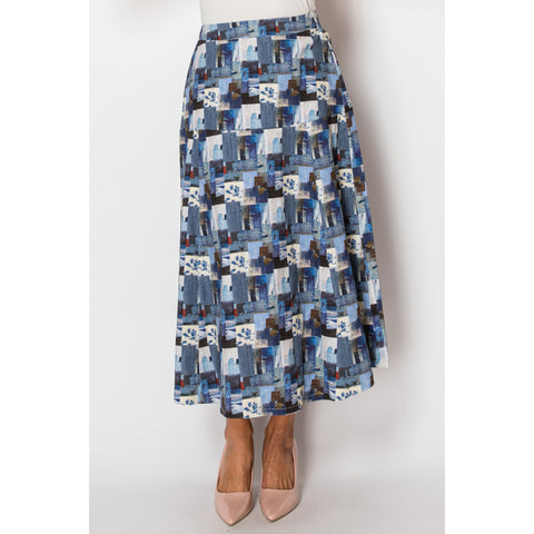 Denim Multi Box Printed Skirt