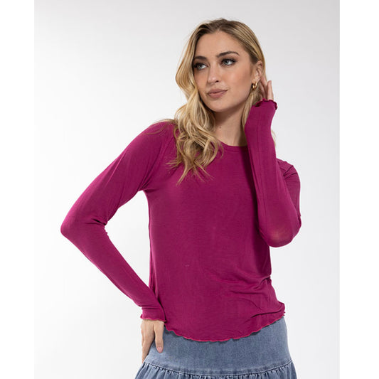Lettuce Edged Tee Magenta - The Mimi Boutique