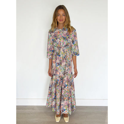 Sleeveless Ruffle Bottom Maxi Dress Pastel Floral