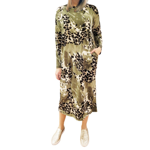 Sage Leopard Jenny Pocket Dress