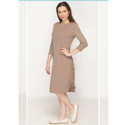 Mocha Ruched Ribbed Dress