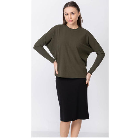 Wide Ribbed  Dolman Top by KMW: Olive