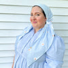 Alyssa X Valeri Sky Blue Embroidered Daisy Pretied Headscarf