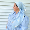 Alyssa X Valeri Sky Blue Embroidered Daisy Pretied Headscarf