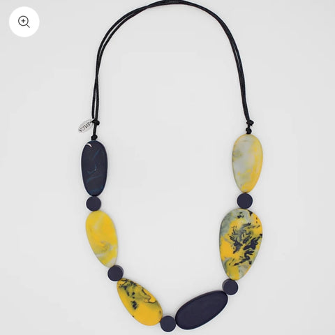 Navy & Yellow Marbled Marcy Necklace Sylca