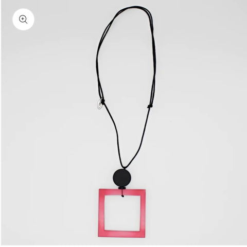 Pink Square Pendant Necklace Sylca