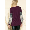 Plum Leopard Stripe Sleeve Top