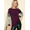 Plum Leopard Stripe Sleeve Top