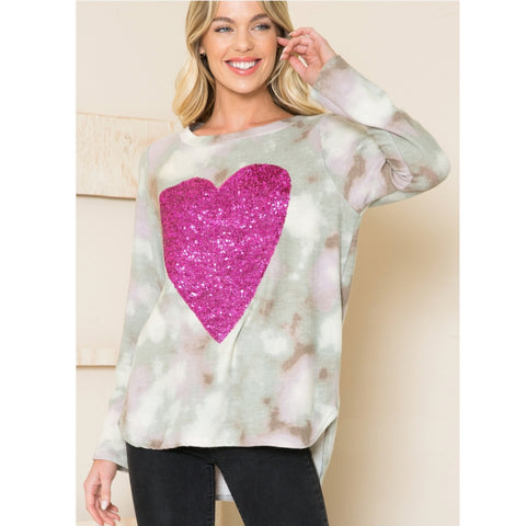 Pink Sequin Heart Sweatshirt