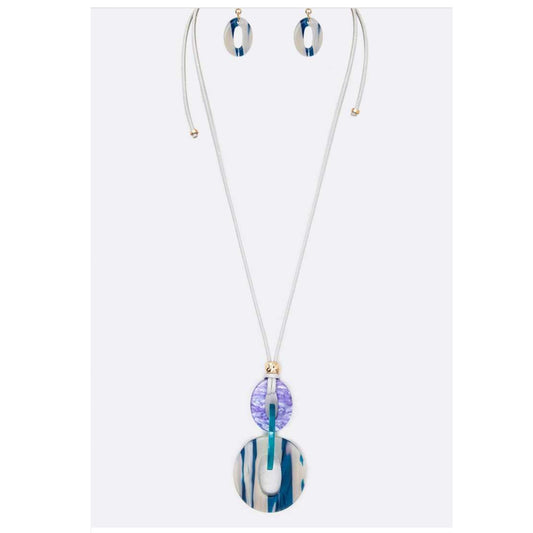 Tri Oval Geo Long Necklace Many Colors