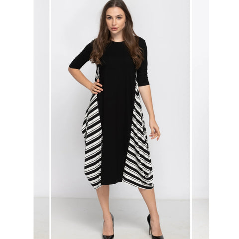 Georgiana Dress -Black With Striped Insert 2.0