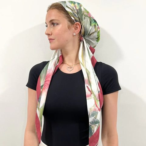 Botanical With Red Border Pretied Headscarf by Valeri