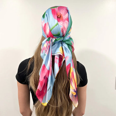 Gratitude Garden Satin Open Square Headscarf by Valeri