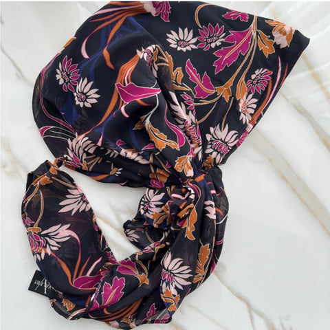 Navy Tropical Pretied Headscarf by Valeri